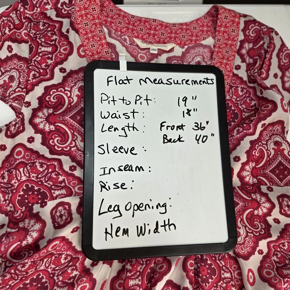 Odd Molly Anthropologie Midi Shift Dress‎ Red Paisley High Low Vneck Flowy